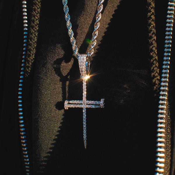 18k White/Yellow Gold Nail Cross of Suffering w/ Rope Chain Pendant Necklace - The Jewelry Plug
