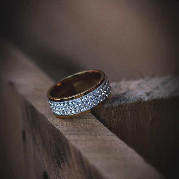 3 Row Iced Out Diamond Ring in Yellow White Gold The Jewelry Plug