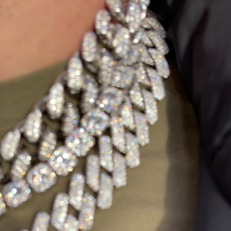 14k White Gold Diamond Cuban Link Chain Choker - The Jewelry Plug